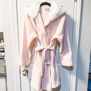 Ulta Pink and White Fuzzy Robe